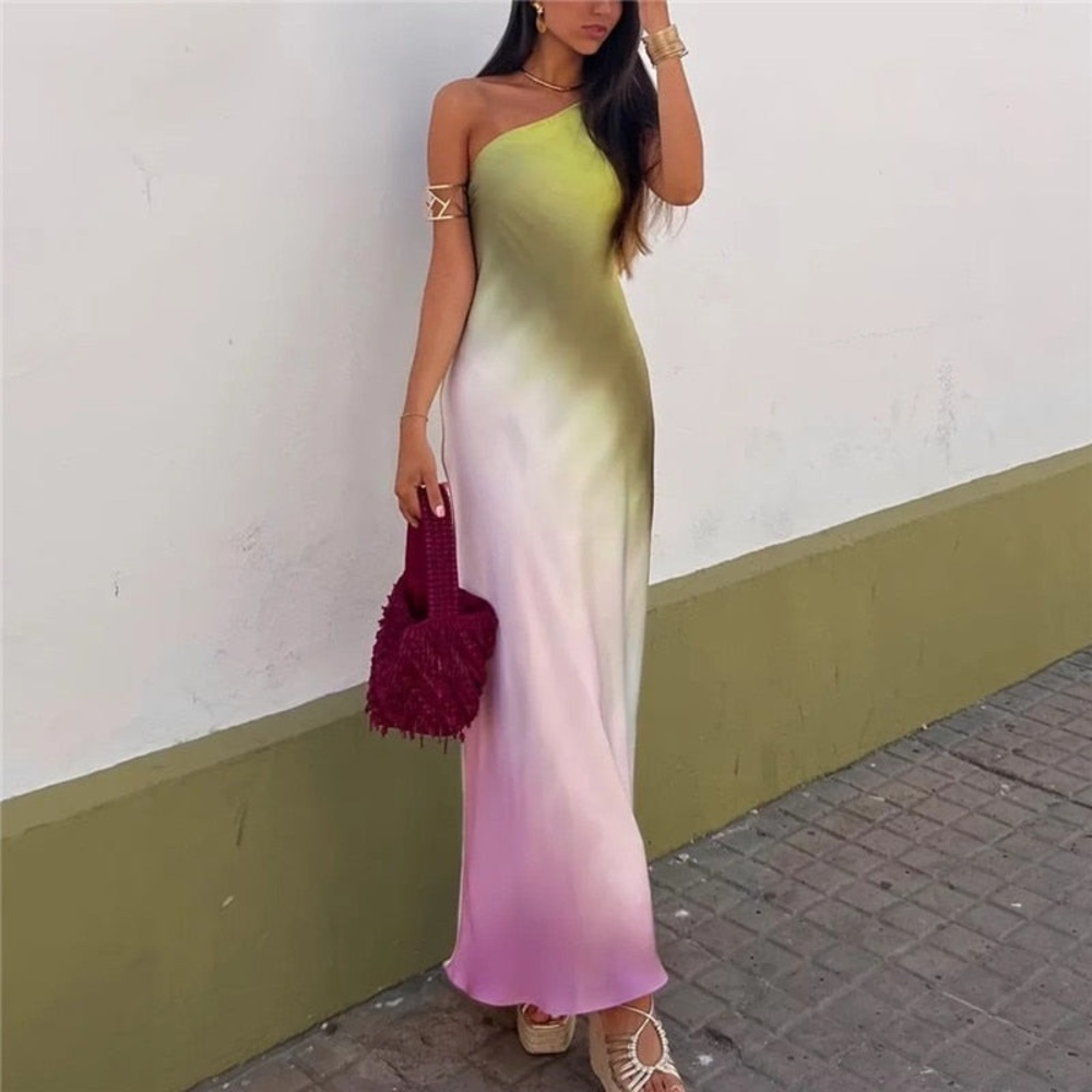 Zara One-Shoulder Ombre Maxi Dress